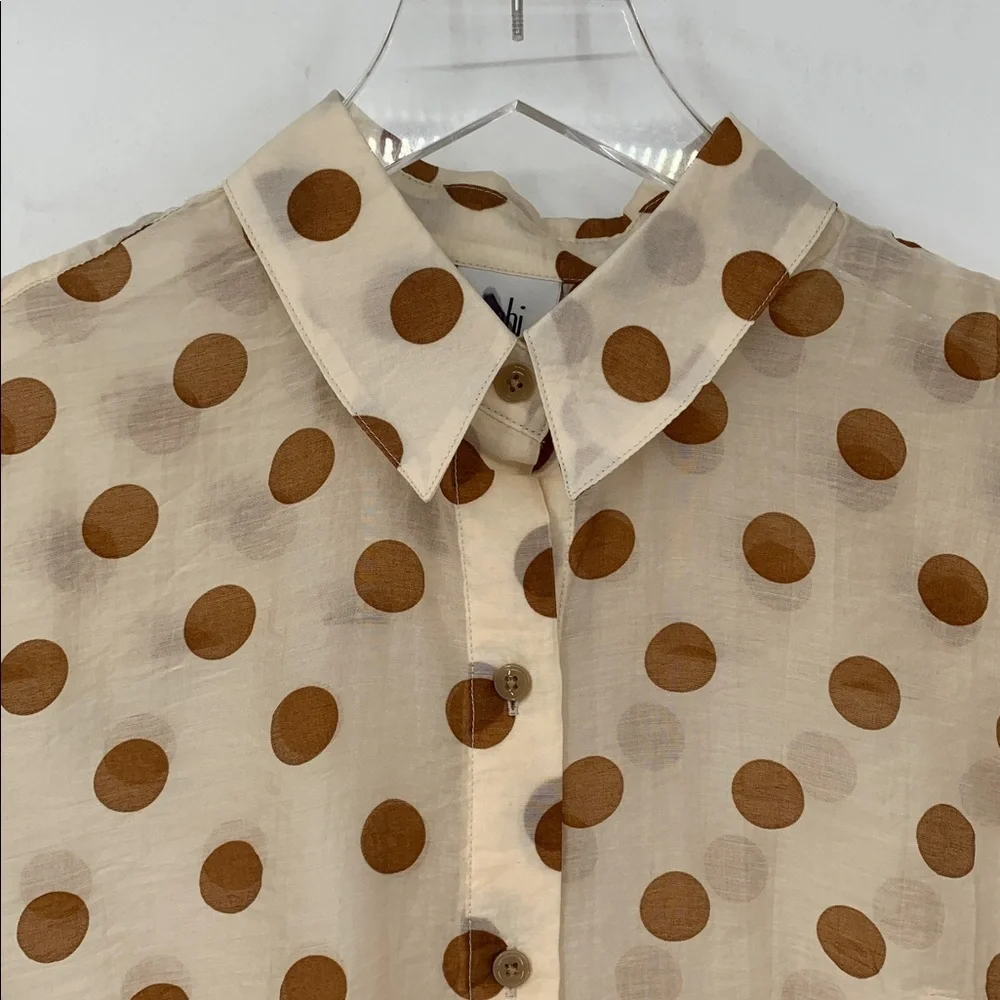 Cabi Polka Dot Spectator Shirt blouse top lightweight button cream brown new XS